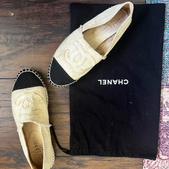 Chanel Beige Canvas Logo Espadrilles Flats Size EU 38 - Picture 4 of 9
